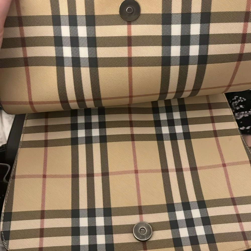 Burberry Tan Plaid Canvas Backpack with Black Straps